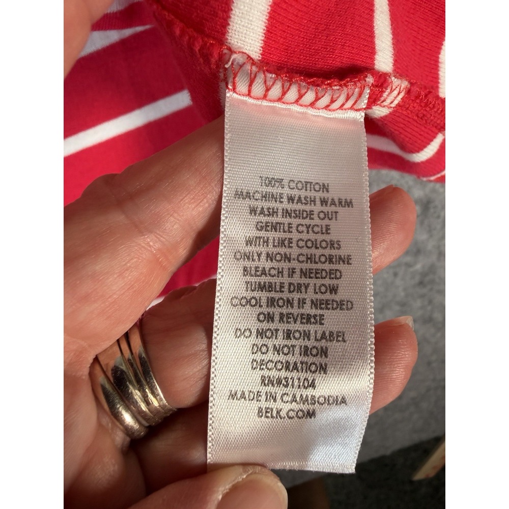 Kim Rogers Womens L Christmas Cheers Shirt Red Pink Stripe Long Sleeve Holiday - Picture 9 of 10